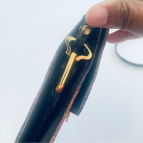 VINTAGE REPTILE LEATTHER BROWN SHOULDER CROSSBODY WOMEN BAG GOLD HARDWARE - Picture 6 of 14